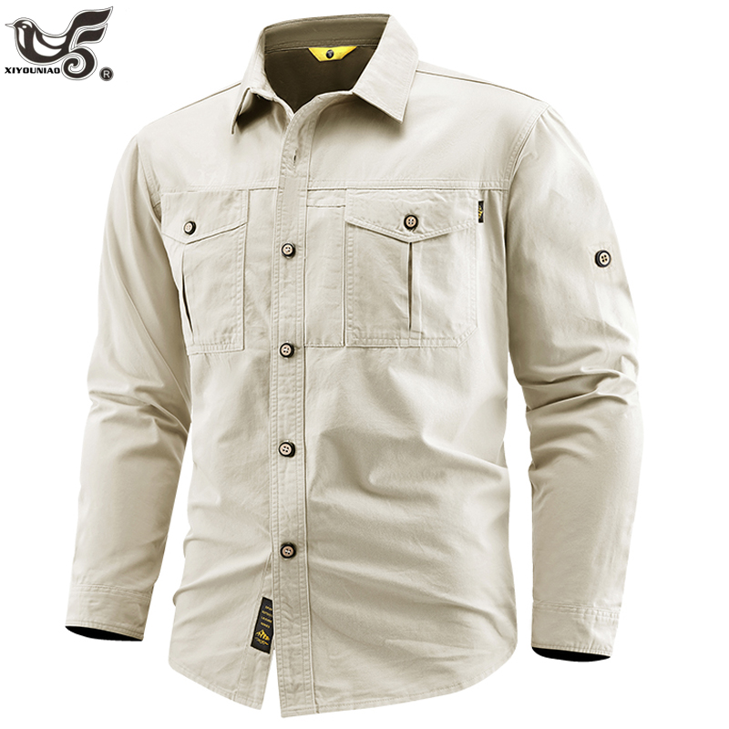 Tactical Military Shirt Cargo - เสื้อเชิ้ตทหารธุรกิจ แขนยาว สำหรับผู้ชาย สไตล์ยุทธวิธี ฤดูใบไม้ผลิ ฤดูใบไม้ร่วง
