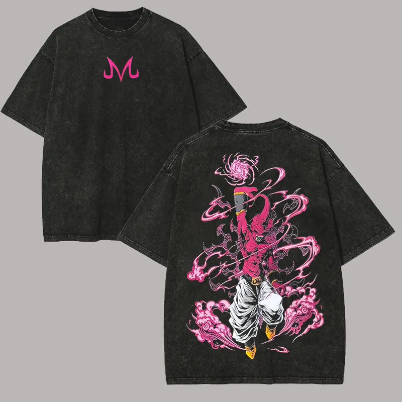 Acid Wash Vintage Graphic T Shirt - เสื้อยืดคิดบู ดราก้อนบอล Z อนิเมะ ผู้ชาย วินเทจ