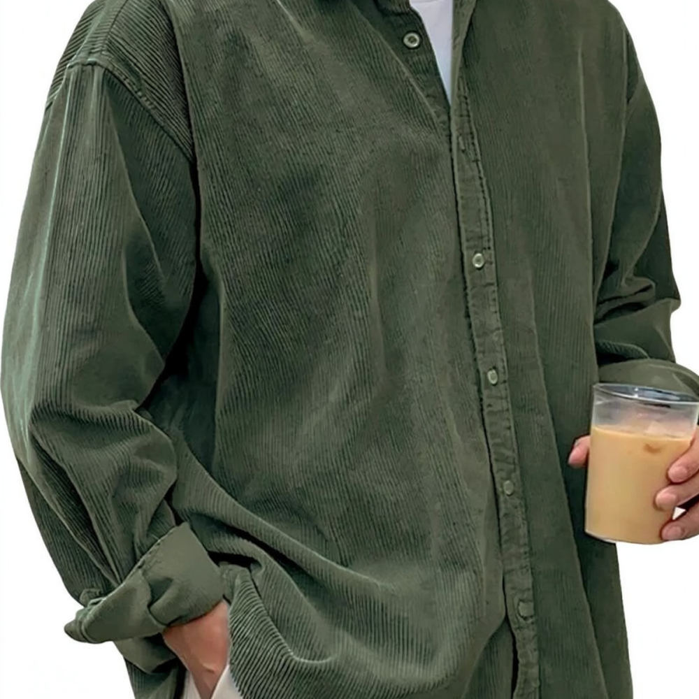 เสื้อเชิ้ตผ้าลูกฟูกแขนยาวสำหรั - Corduroy Button Up Shirt Men บทวิจารณ์และราคา