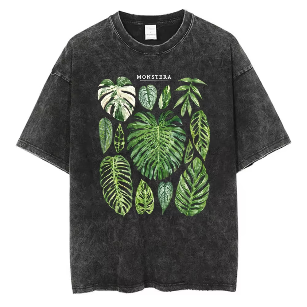 เสื้อยืดลายใบมอนสเตอร่า ผ้าคอต - Acid Wash Vintage Graphic T Shirt บทวิจารณ์และราคา