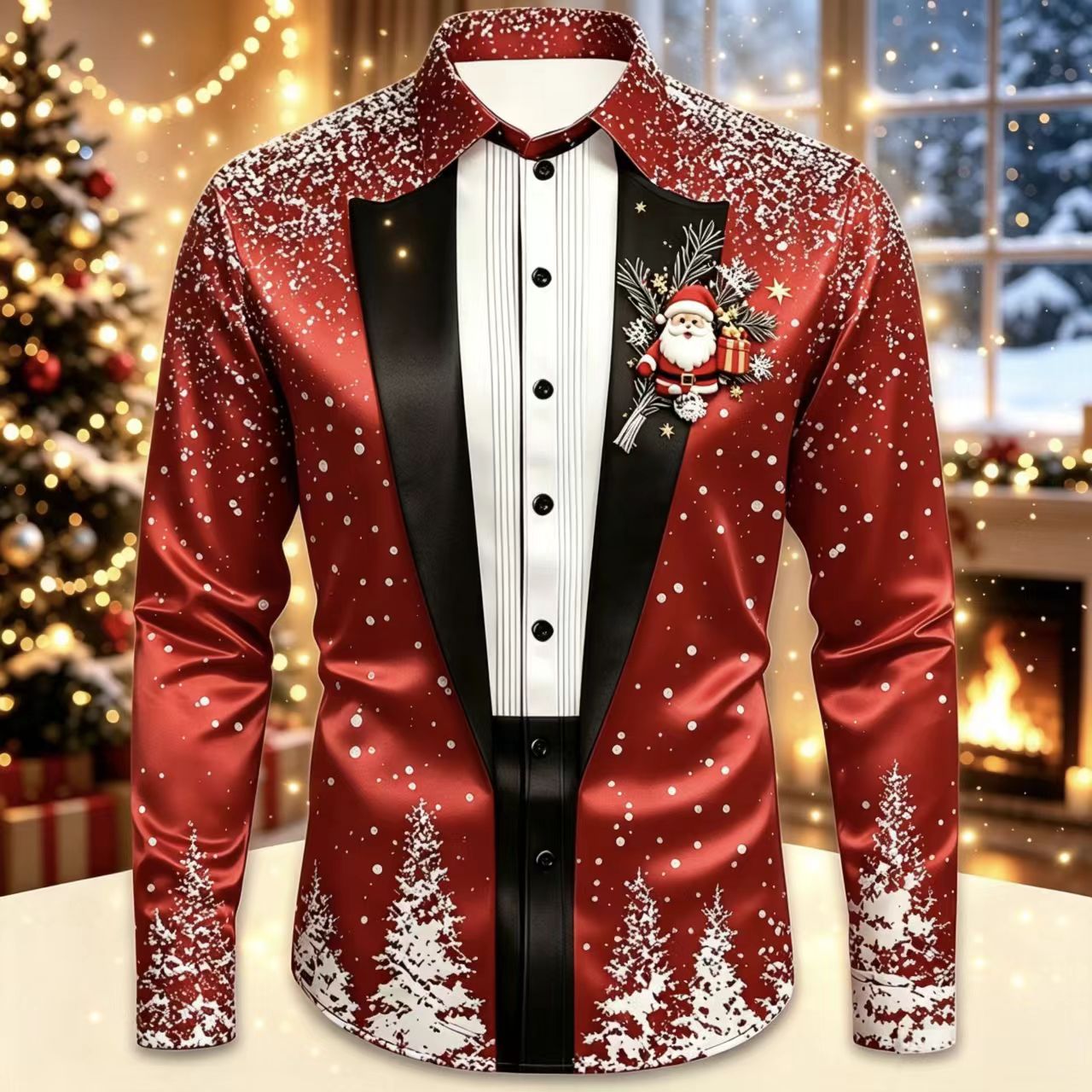 Men Christmas Satin Long Sleev - Mens Satin Silk Dress Shirt บทวิจารณ์และราคา
