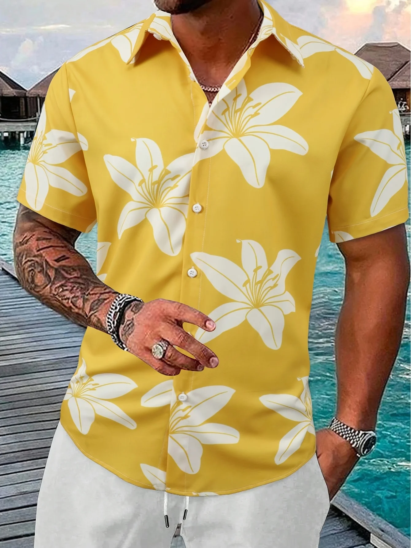 เสื้อเชิ้ตฮาวายโอเวอร์ไซส์ลายด - Vintage Hawaiian Floral Shirt บทวิจารณ์และราคา