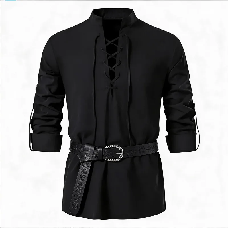 เสื้อเชิ้ตผู้ชายสไตล์ไวกิ้งยุค - Medieval Gothic Lace Up Pirate Shirt บทวิจารณ์และราคา