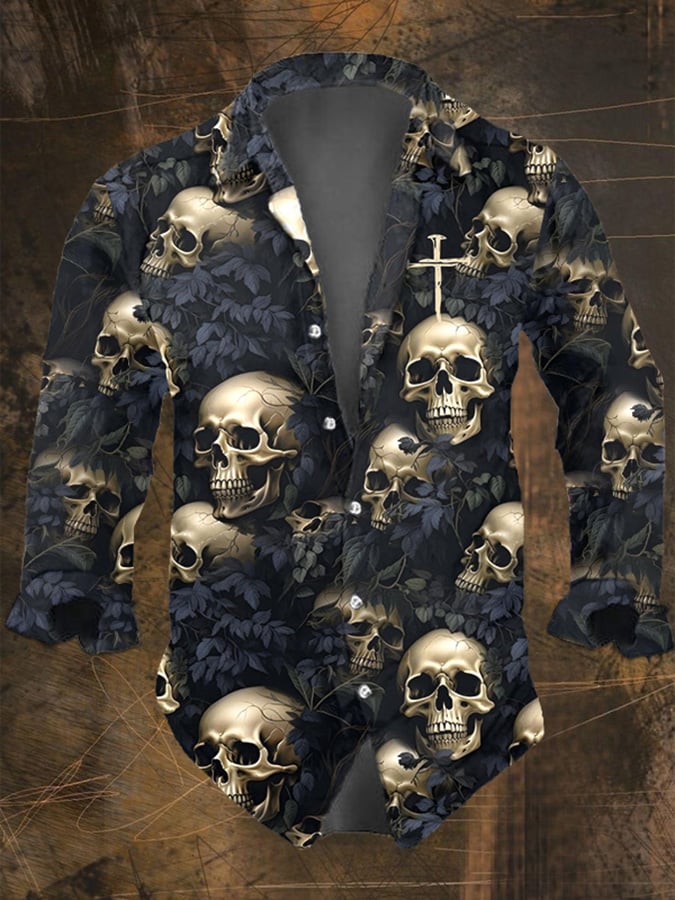 Halloween Men's Dark Skull Pri - Vintage Hawaiian Floral Shirt บทวิจารณ์และราคา