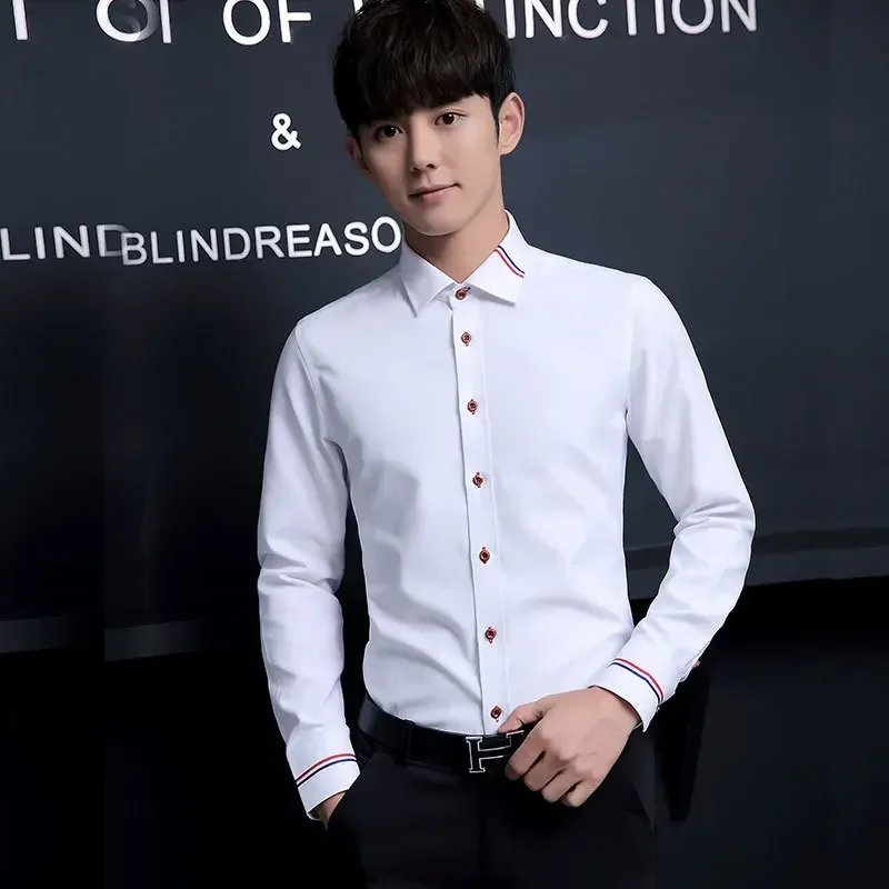 เสื้อเชิ้ตผู้ชายสไตล์เกาหลี ผ้ - Oxford Cotton Casual Shirt Business บทวิจารณ์และราคา