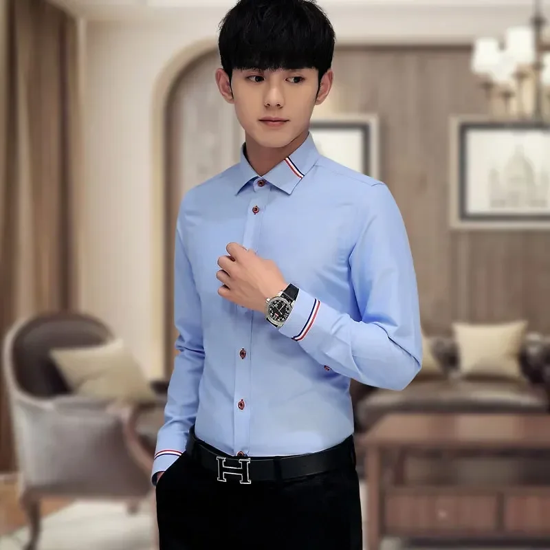 เสื้อเชิ้ตผู้ชายสไตล์เกาหลี ผ้ - Oxford Cotton Casual Shirt Business บทวิจารณ์และราคา