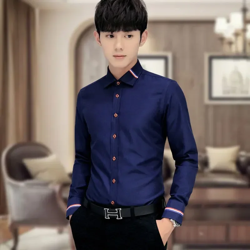 เสื้อเชิ้ตผู้ชายสไตล์เกาหลี ผ้ - Oxford Cotton Casual Shirt Business บทวิจารณ์และราคา