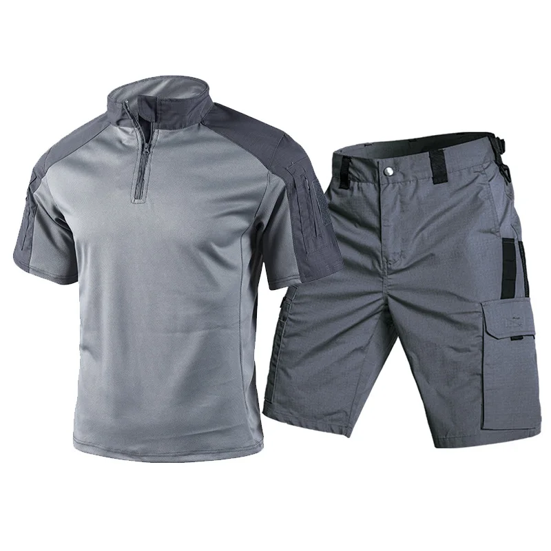 ชุดเสื้อยืดแขนสั้นและกางเกงขาส - Tactical Military Shirt Cargo บทวิจารณ์และราคา