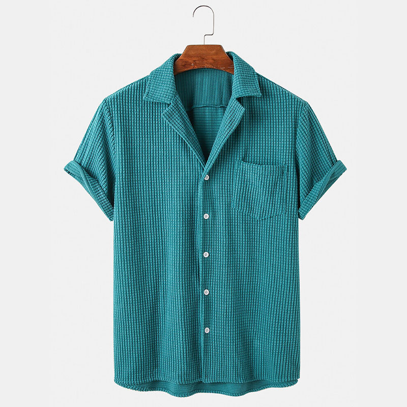 ฤดูร้อนเสื้อผ้าผู้ชายหรูหรา Co - Corduroy Button Up Shirt Men บทวิจารณ์และราคา