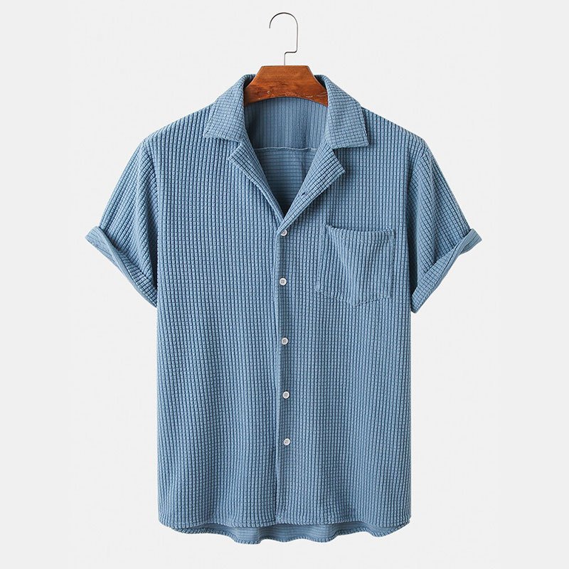 ฤดูร้อนเสื้อผ้าผู้ชายหรูหรา Co - Corduroy Button Up Shirt Men บทวิจารณ์และราคา