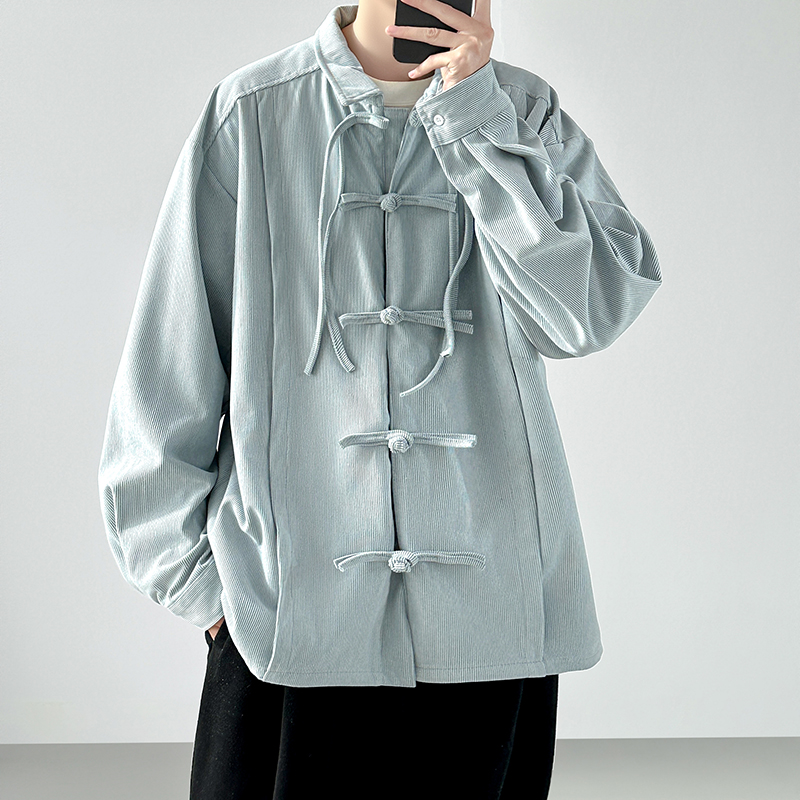 เสื้อเชิ้ตผ้าคอร์ดูรอยสไตล์จีน - Corduroy Button Up Shirt Men บทวิจารณ์และราคา