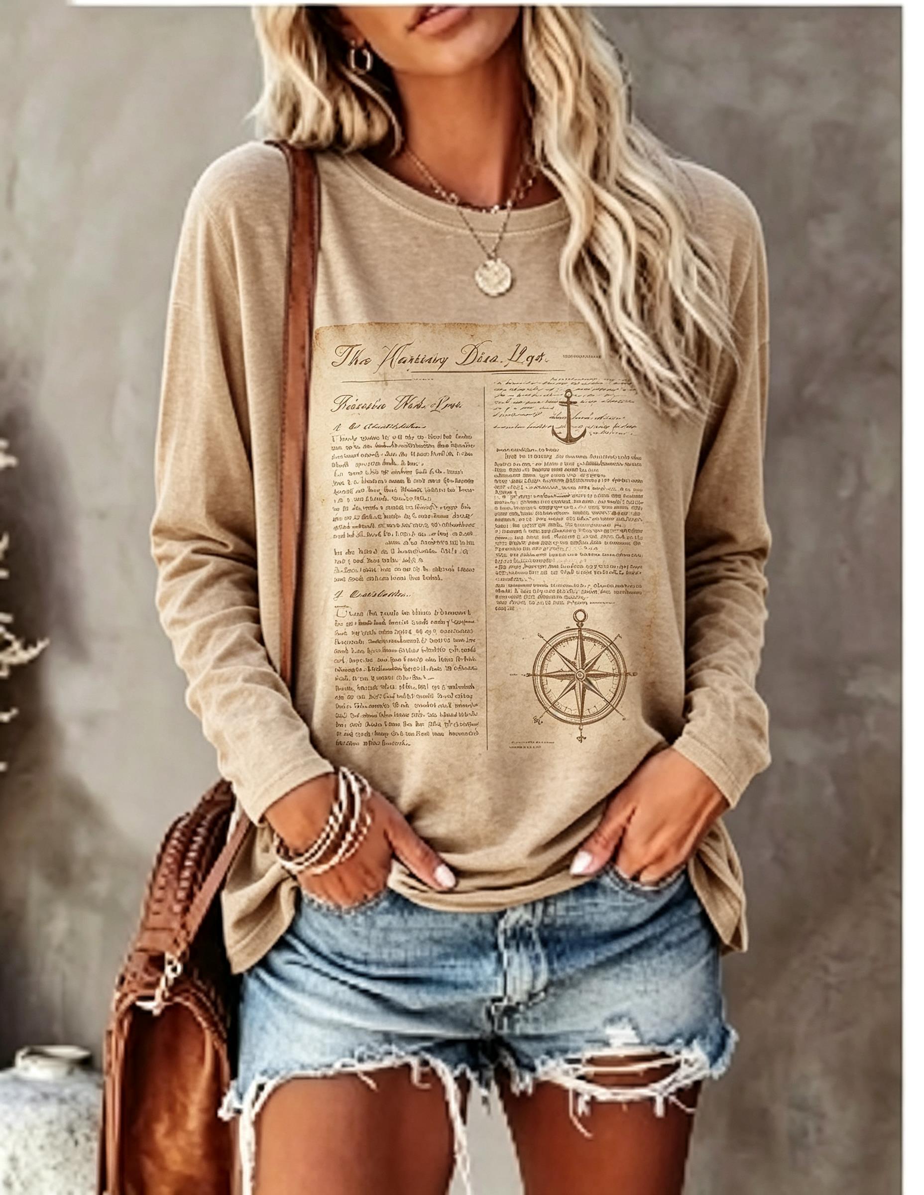เสื้อยืดแขนยาวผู้หญิง ลายโปสเต - T-Shirts บทวิจารณ์และราคา